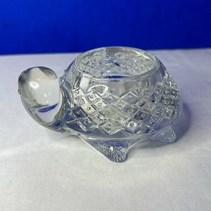 VTG Textured Glass Turtle Votive Trinket Dish Heavy Glass Avon 1970s